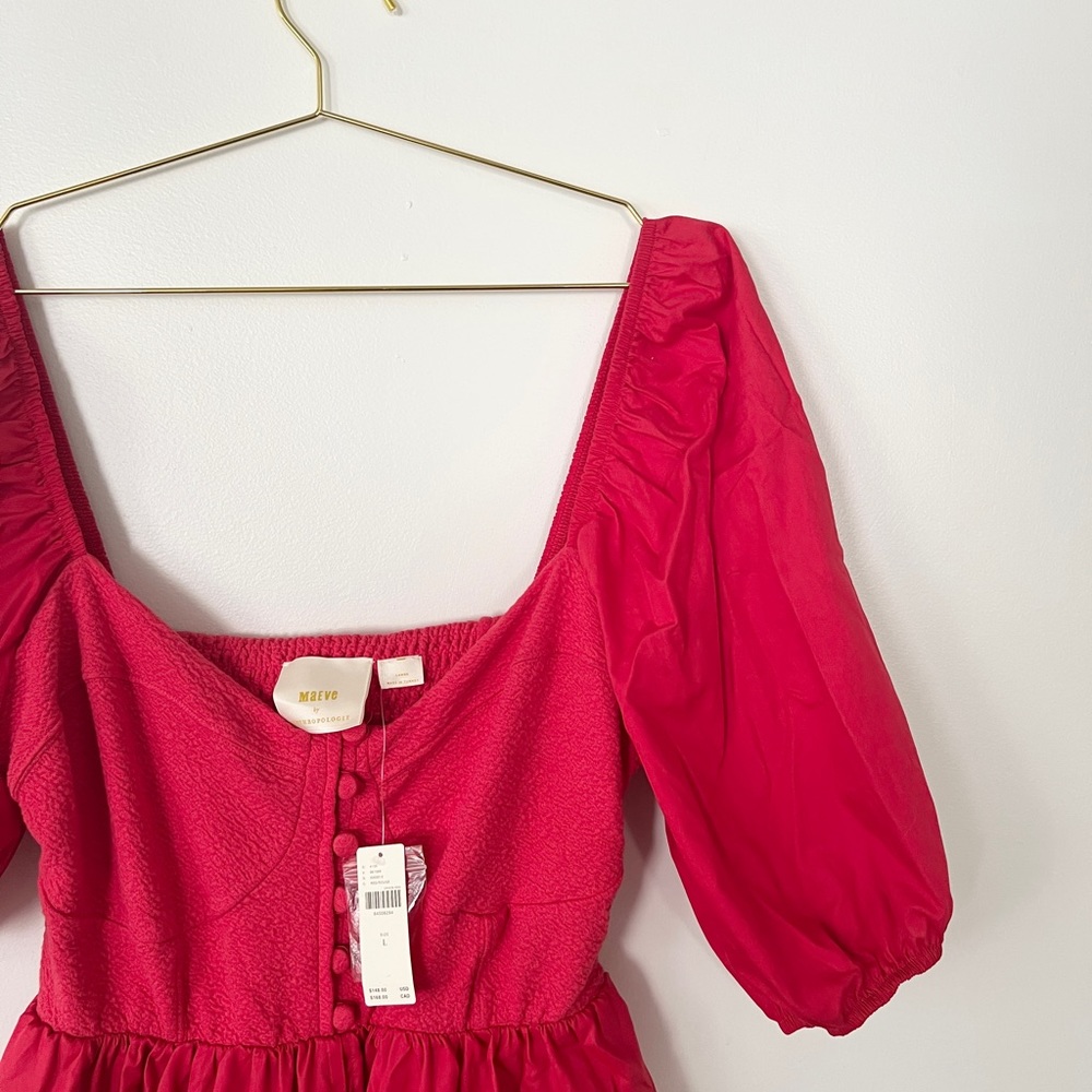 Maeve Sweetheart Puff Sleeve Mini Dress Red L